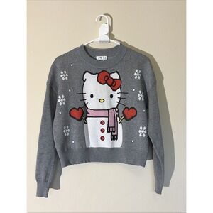 Hello Kitty Aeropostale Gray Holiday Christmas Snowman Boxy Sweater Womens Small